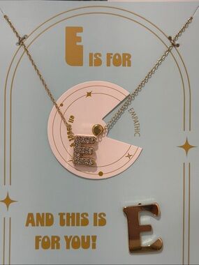 E is For Elegant Gold-Tone Initial 'E' Pendant Necklace and Pin